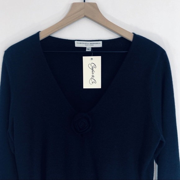 Carolina Herrera 🔥SALE🔥 Carolina Herrera navy cashmere sweater with rosette. NEW - Picture 3 of 6
